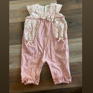 Isobella and Chloe Romper in pink and white